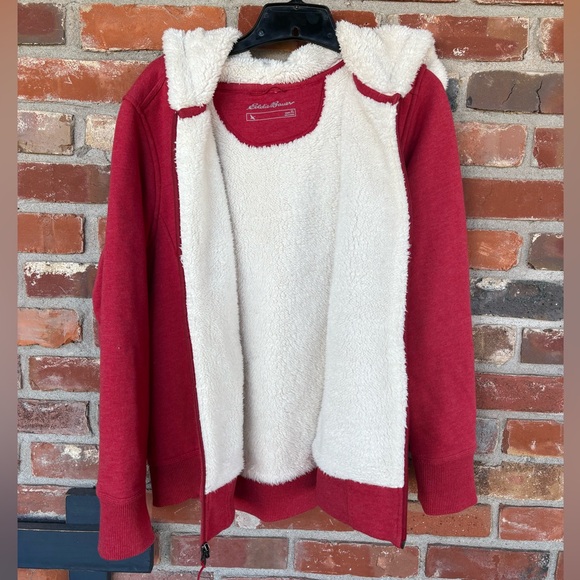 Eddie Bauer Womens Cabin Fleece Full Zip Hoodie Scarlet Red Size XL - Picture 4 of 5